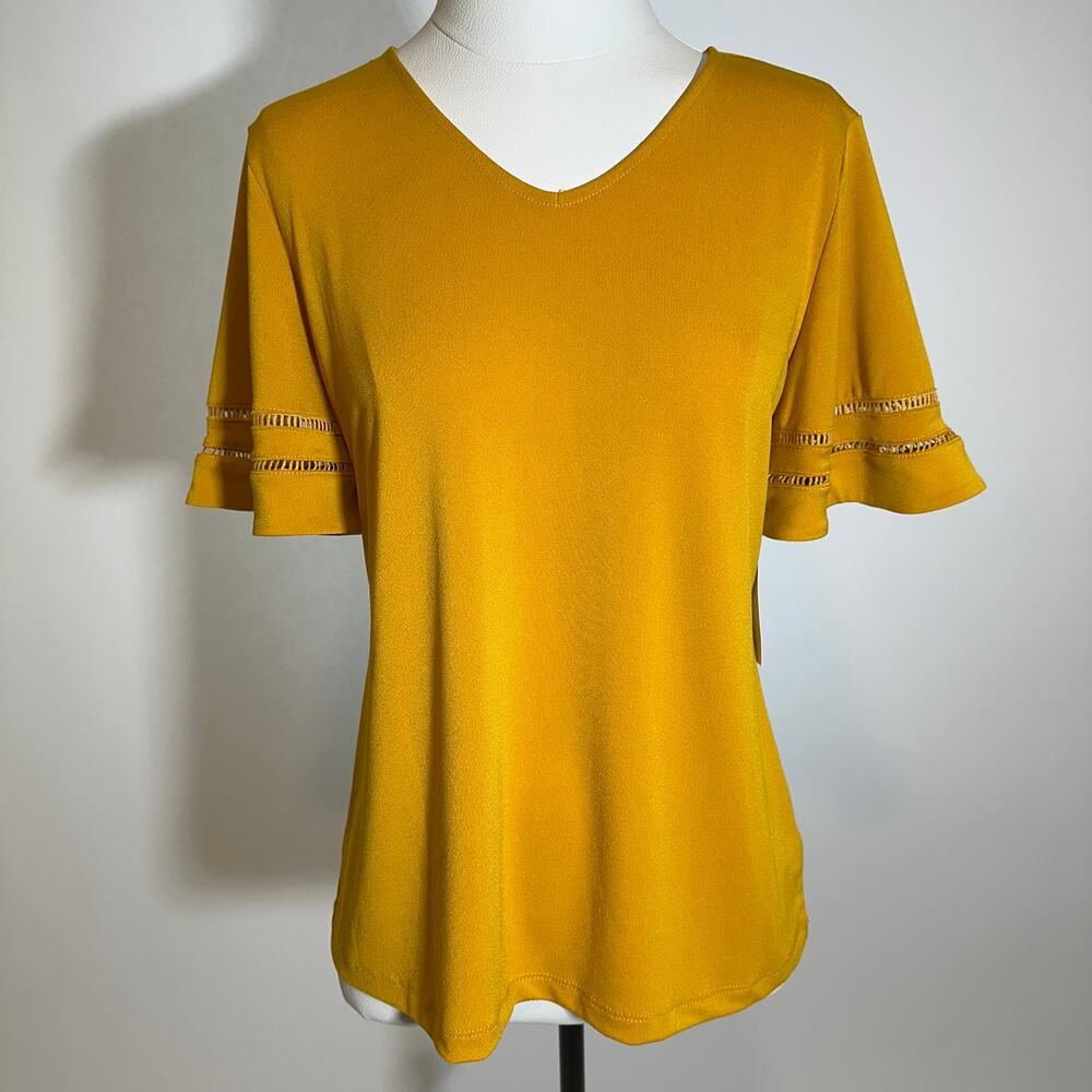 NWT Liz Claiborne Golden Rule Yellow V-Neck Career Blouse Womens Size Small S